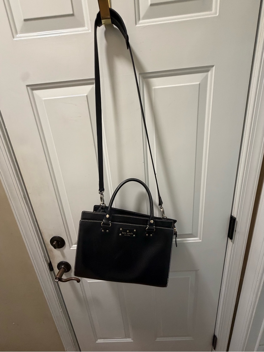 kate spade Black Leather Top-Handle Satchel with Detachable Strap